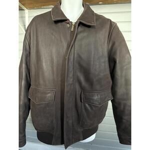 Eddie Bauer brown leather goose down aviator bomber jacket L
